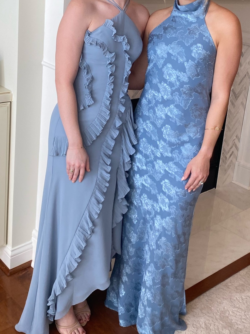 Azazie Dusty Blue Halter Ruffle Gown